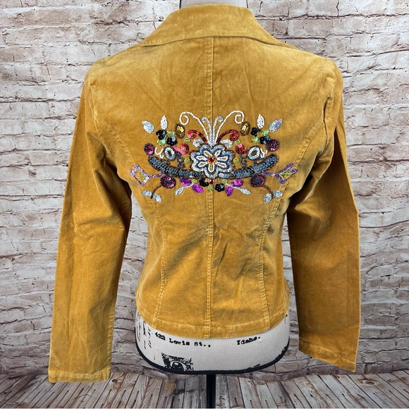 Cell Jackets & Blazers - NEW Cell Gold Corduroy Sequin Boho Jacket Size Small